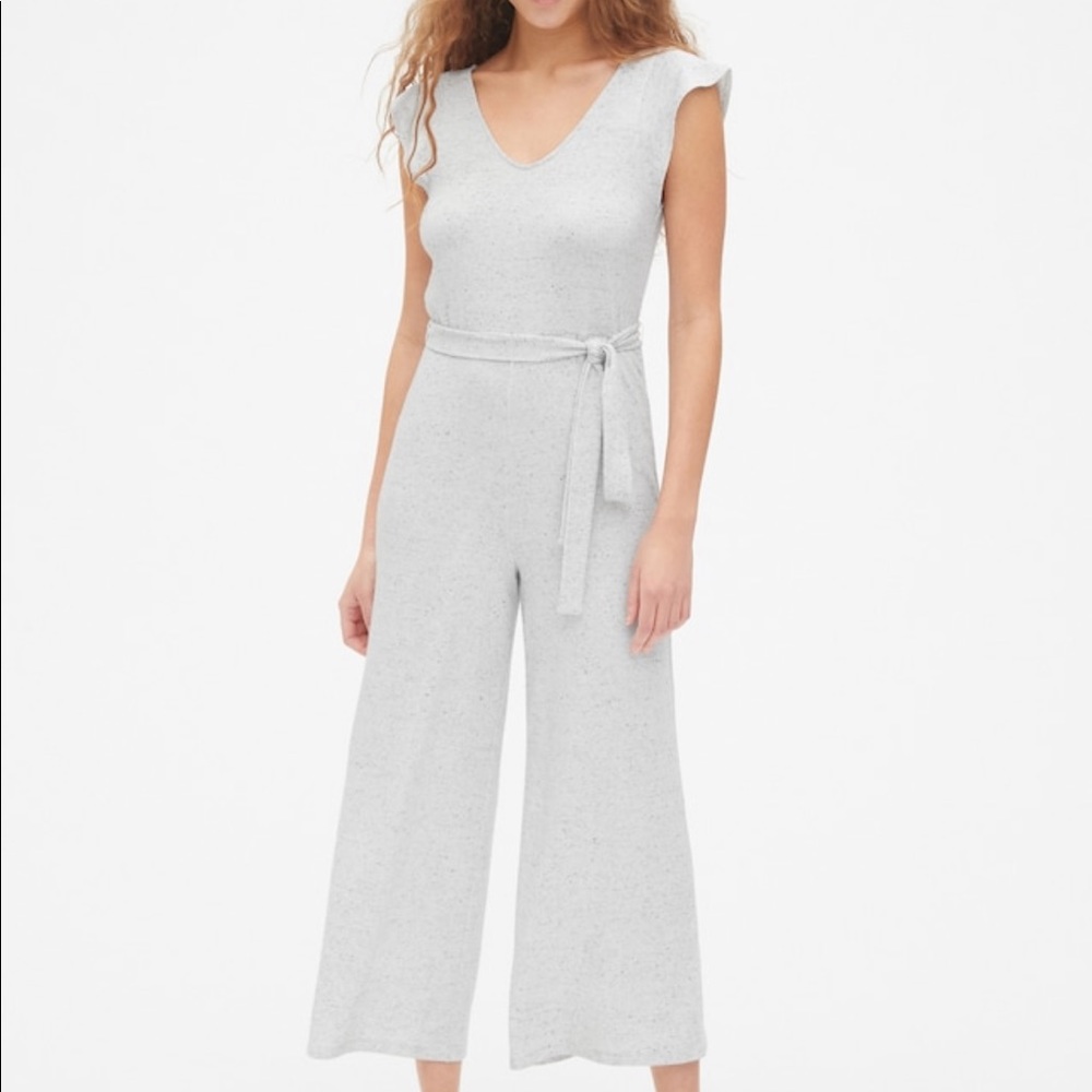 Gap Jumpsuit Grey Softspun Flutter Sleeve Tie Bel… - image 3